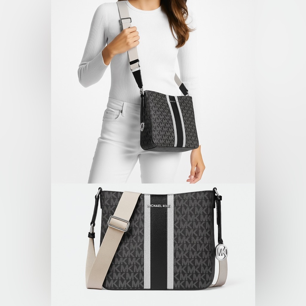 NWT Michael Kors Jet Set Travel Small Signature Logo and Metallic Messenger Bag